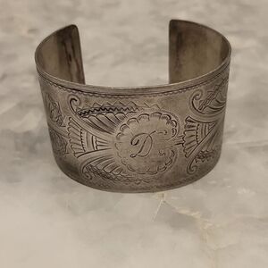 Vintage1900s RARE Victorian Engraved Sterling Silver Napkin Ring Cuff Bracelet